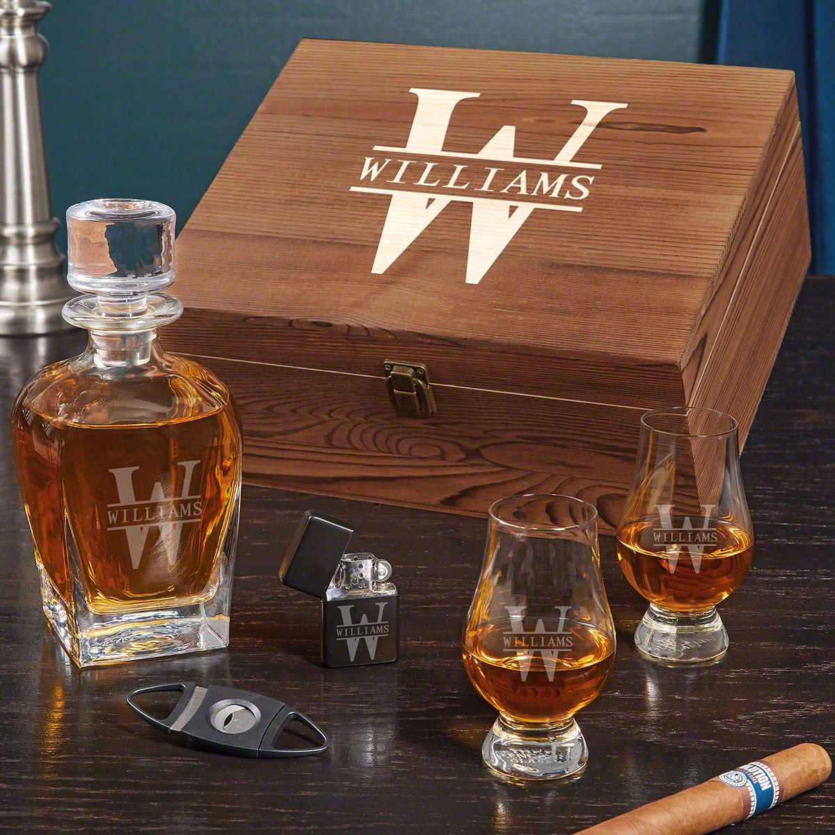 Oakmont Draper Personalized Whiskey Gift Set with Glencairn Glasses