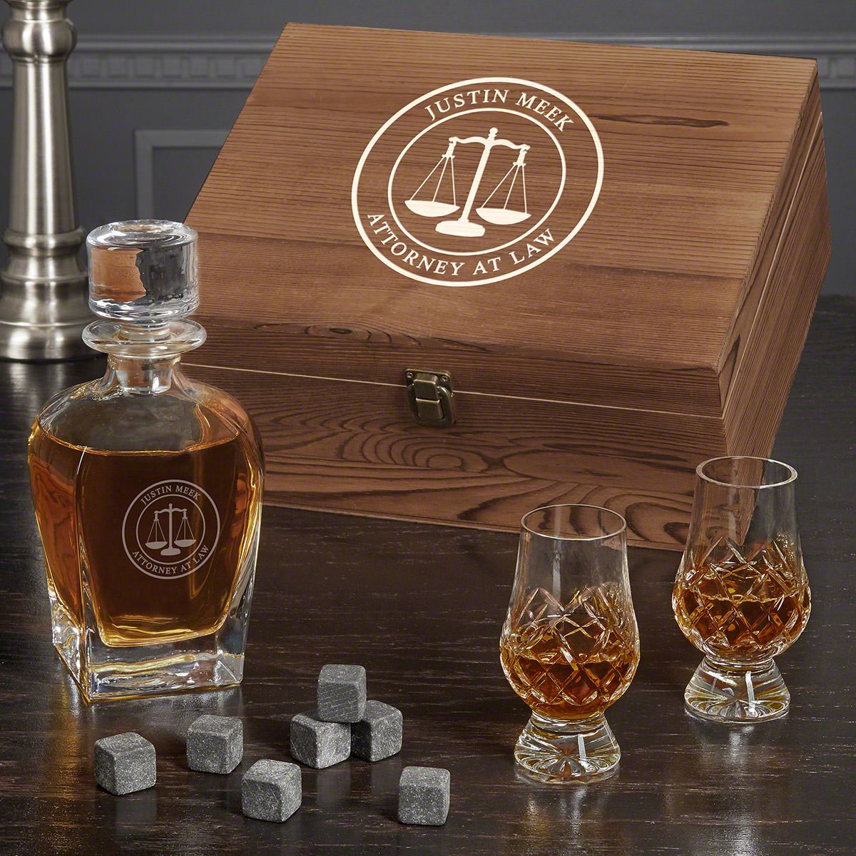Scales of Justice Custom Crystal Glencairn Glass Set- Gifts for Lawyers