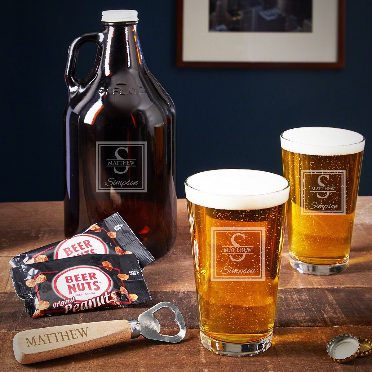 Oakhill Personalized Pint and Growler Set of Beer Gift Sets for your step-son