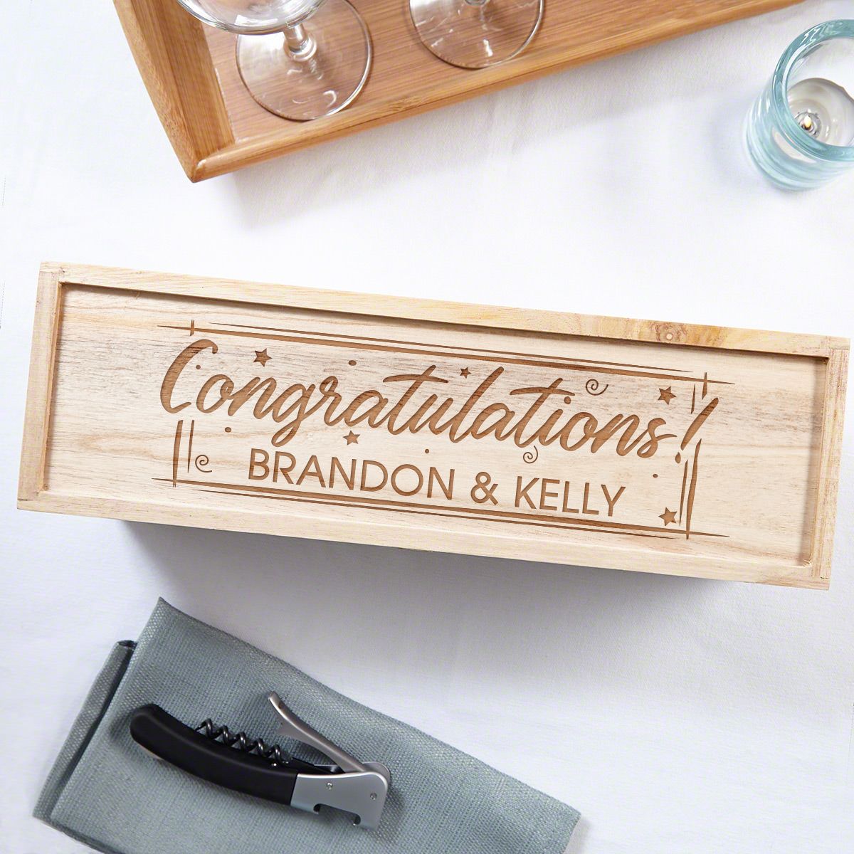 Time to Celebrate Etched Wooden Wine Box Congratulations Gift