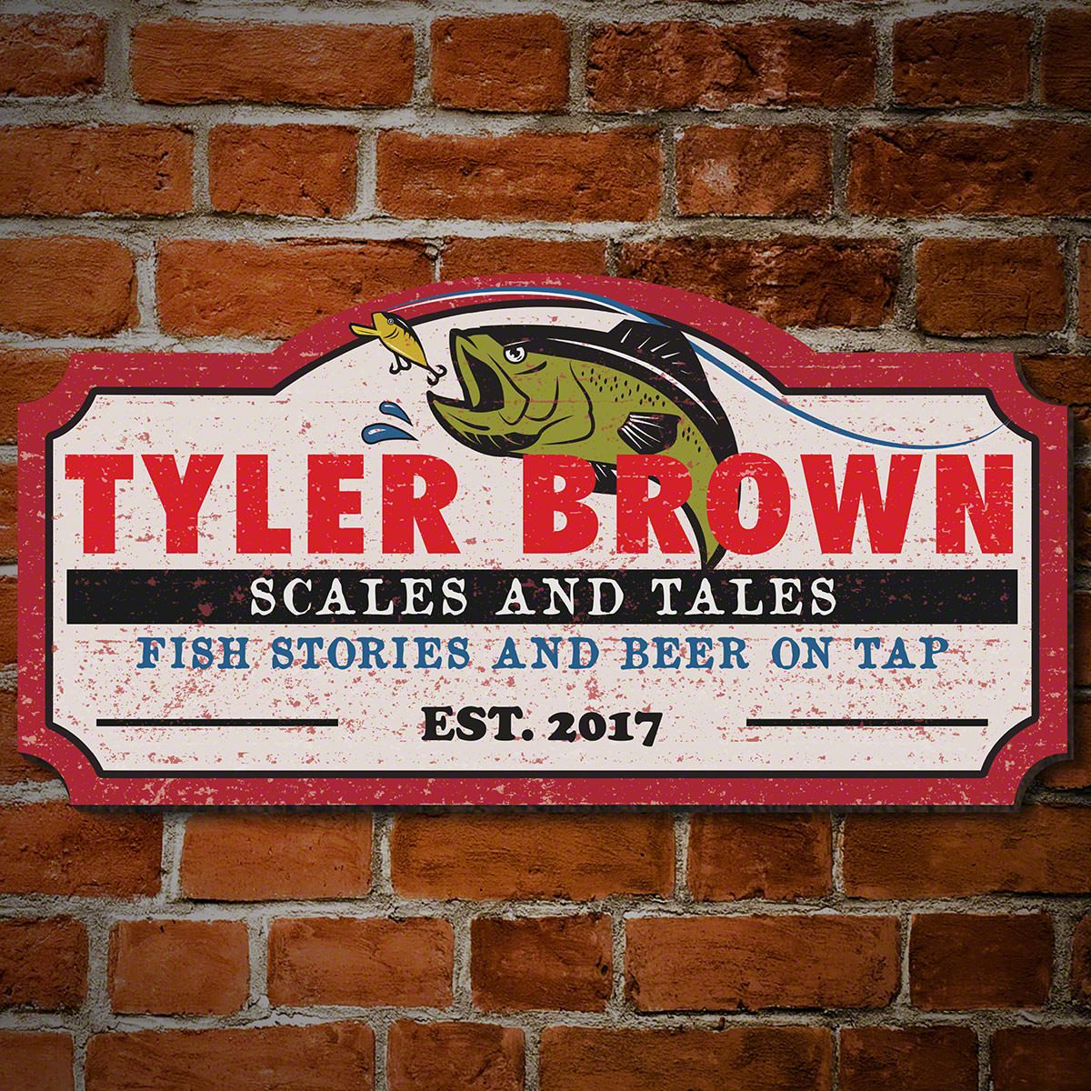 Scales and Tales Personalized Wood Sign Fishing Decor