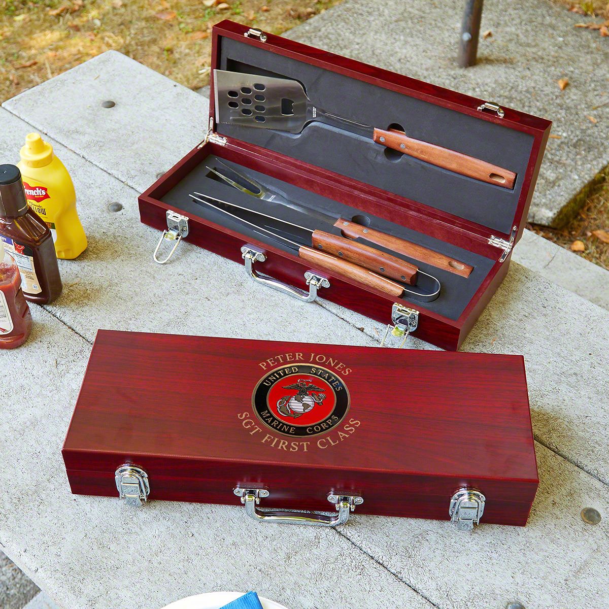 Marine Custom Grilling Tools Box Set US Marine Corps Gift