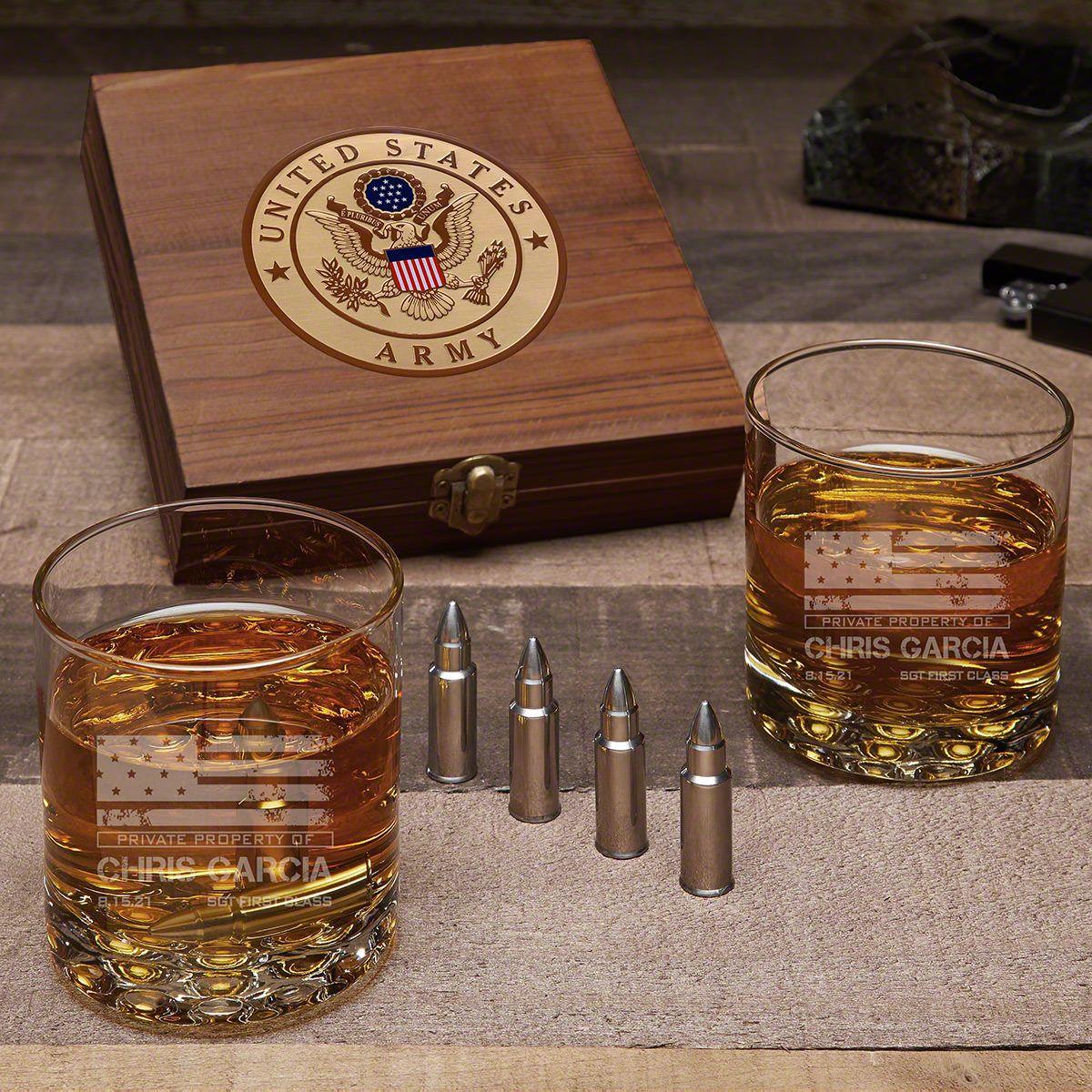 American Heroes Custom Bullet Whiskey Stone Army Gifts