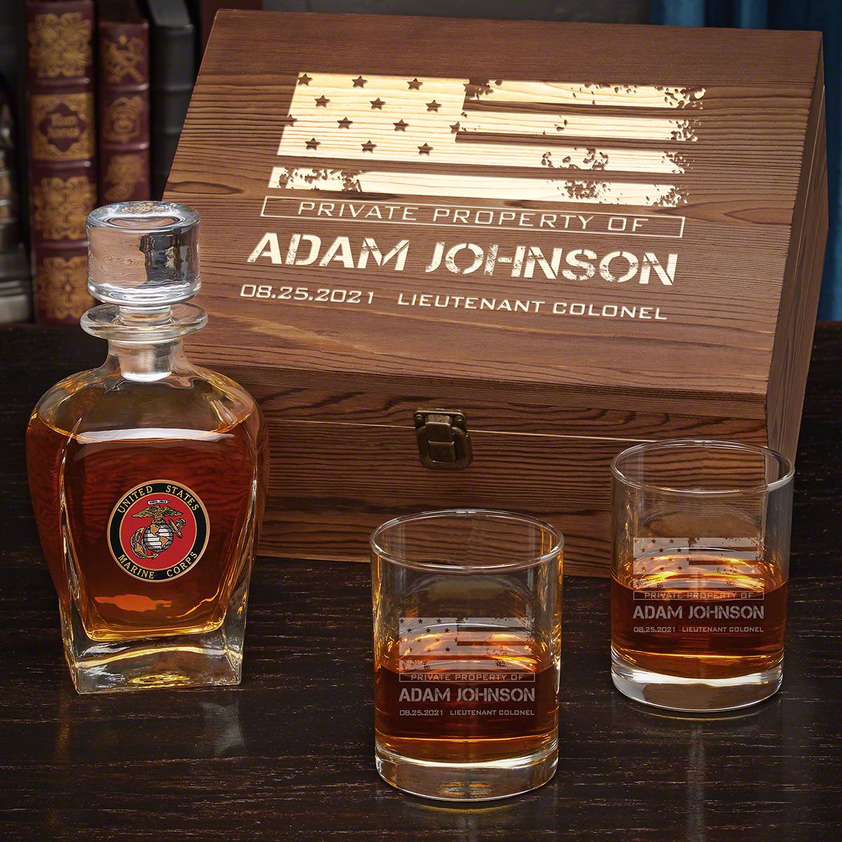 American Heroes Personalized Draper Decanter Set of Marine Gifts