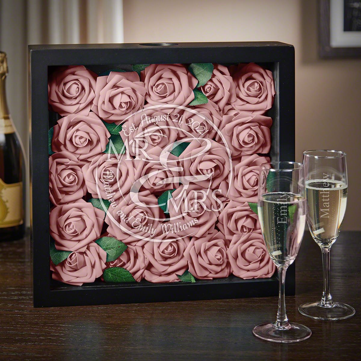 When Love Comes Together Personalized Shadow Box & Champagne Flutes Wedding Gift Ideas