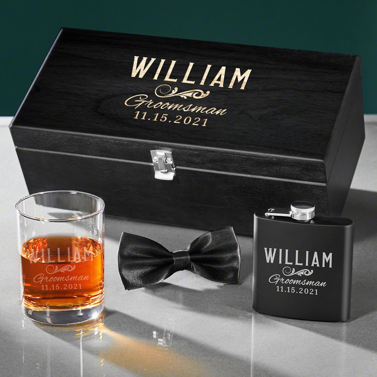 Groomsmen gift whiskey glass Wedding party gift for him Groomsman Best Man bowtie whiskey glass