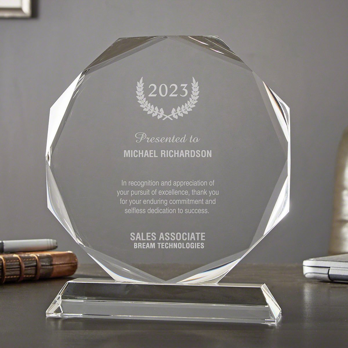 Medium Crystal Octagon Engraved Employee of the Year Award