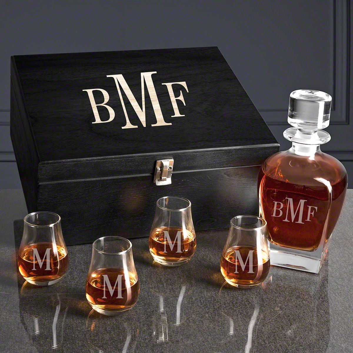 Engraved Draper Whiskey Decanter Set with Classic Monogram
