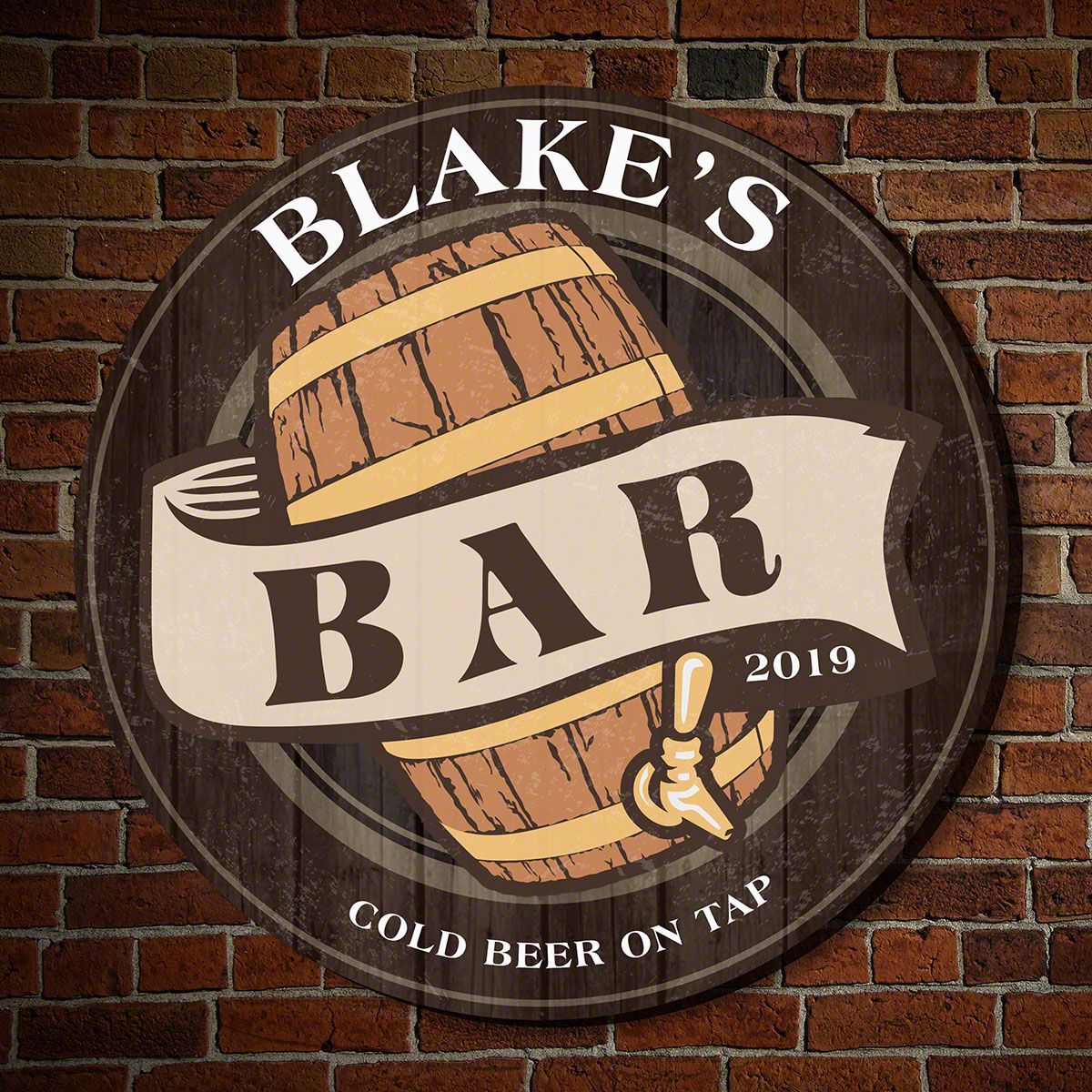 Personalized Bar and Grill Sign Personalized Family Name Vintage Oak Barrel Lid