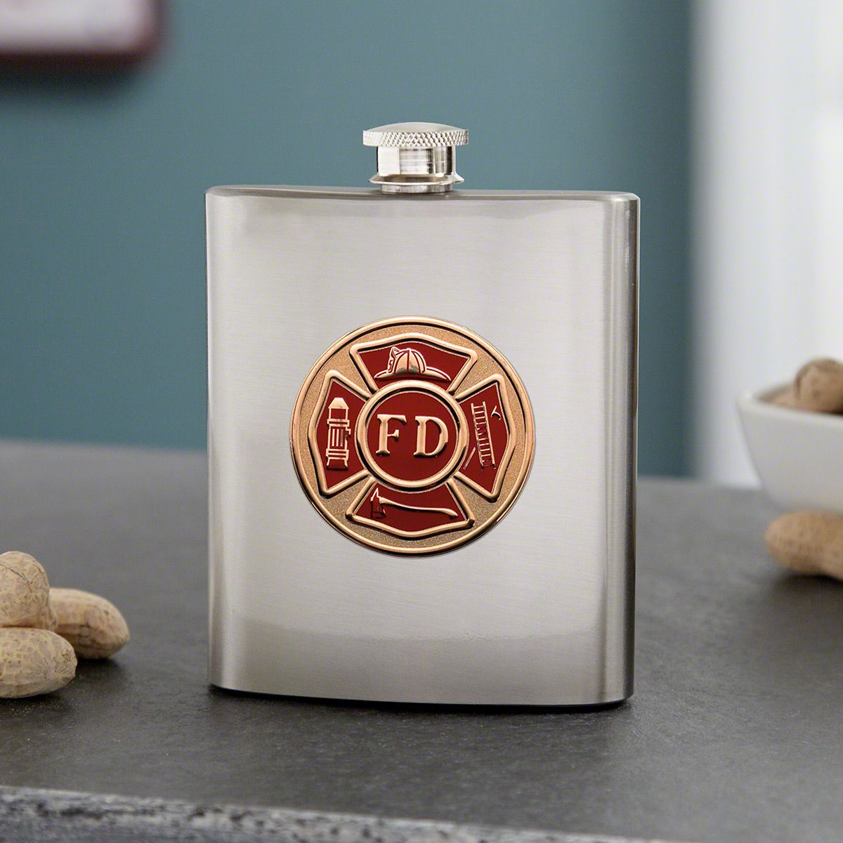 Firefighter Crest Stainless Steel Flask