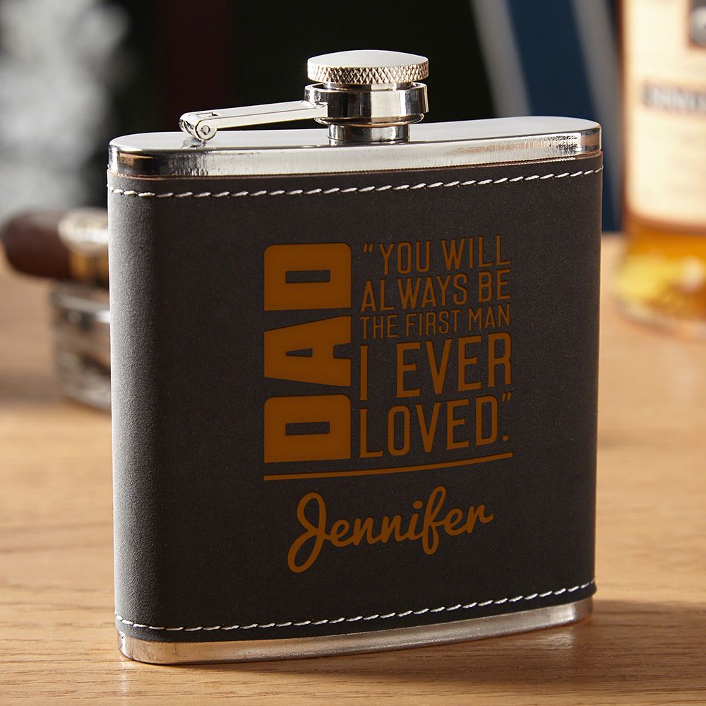 Reserved for Dad 6oz PU Leather Hip Flask Tan