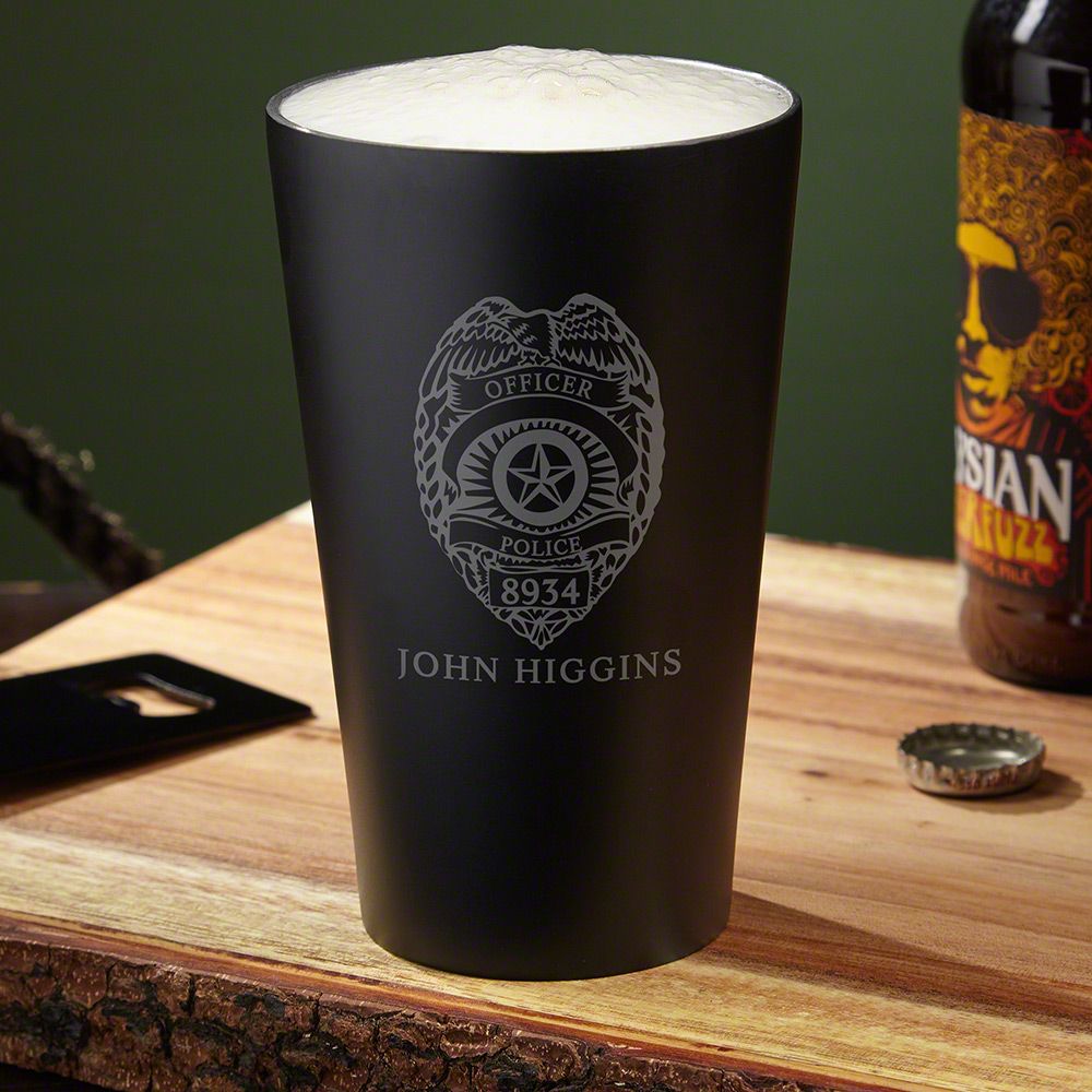 Police Badge Engraved Stainless Steel Pint Glass