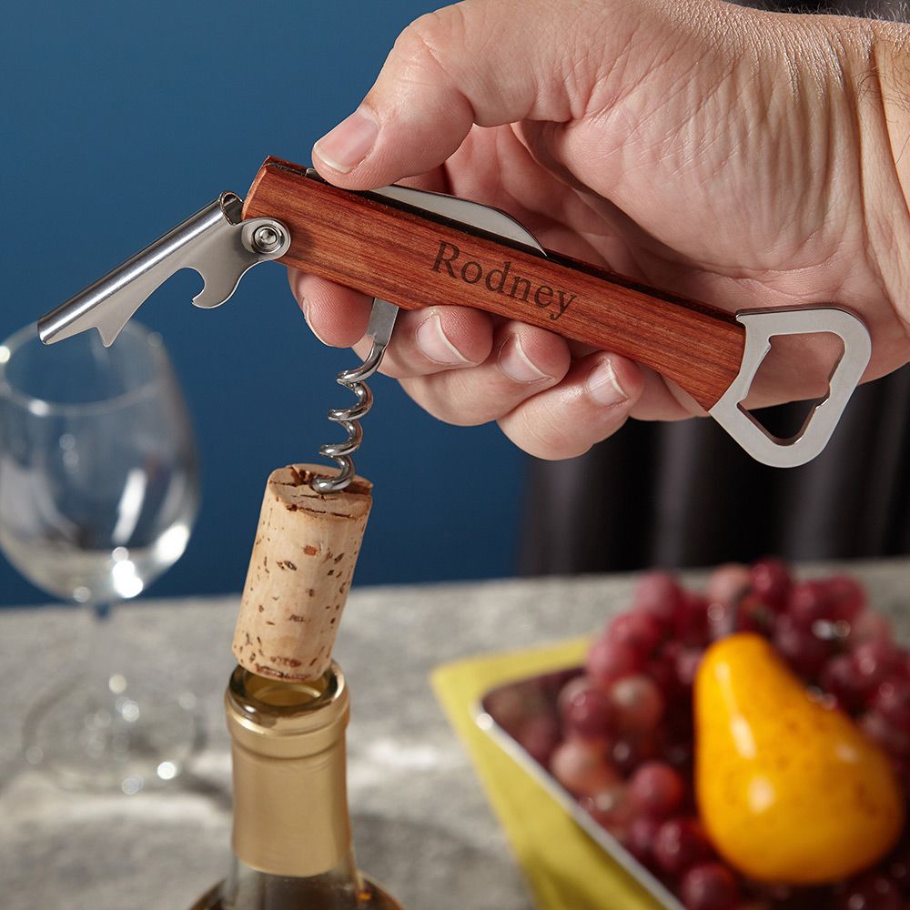 Stainless Steel Wine Corkscrew and Colored Rosewood Bottle Opener Personalized With Names Or Text