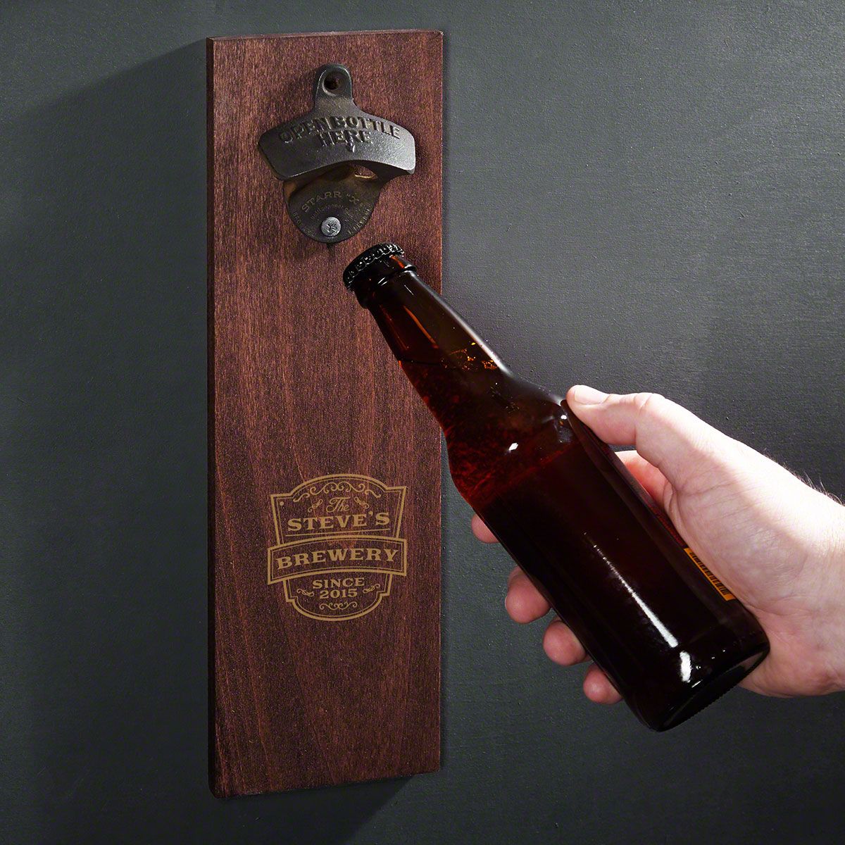 Black Shabby Wooden Beer Shaped Wall Mounted Bottle Opener Hanging Opener 
