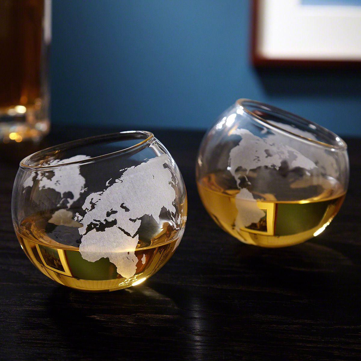Continental World Globe Rolling Rocks Glasses, Set of 2