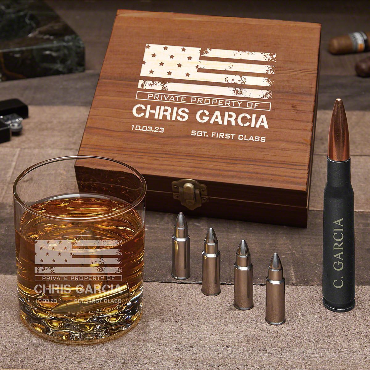 American Heroes Engraved Whiskey Bullet Set – Military Gift Idea