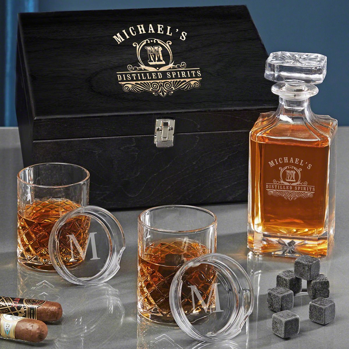 Carraway Engraved Carson Whiskey Decanter Set