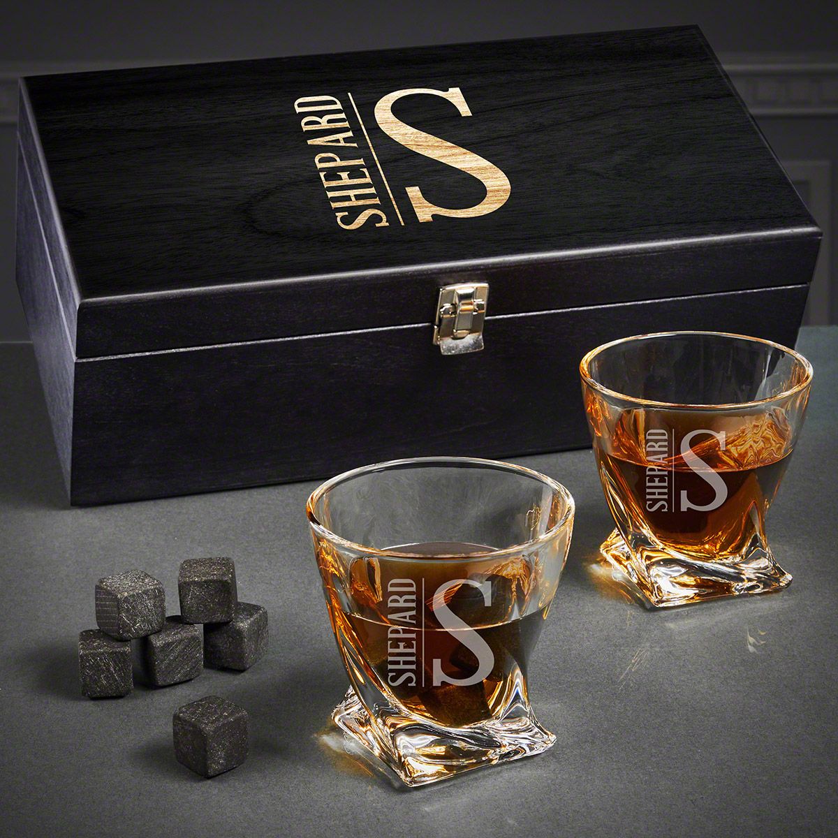 Whiskey gift set made from high-quality materials, engraved name, initial is the best anniversary gift for Uncle