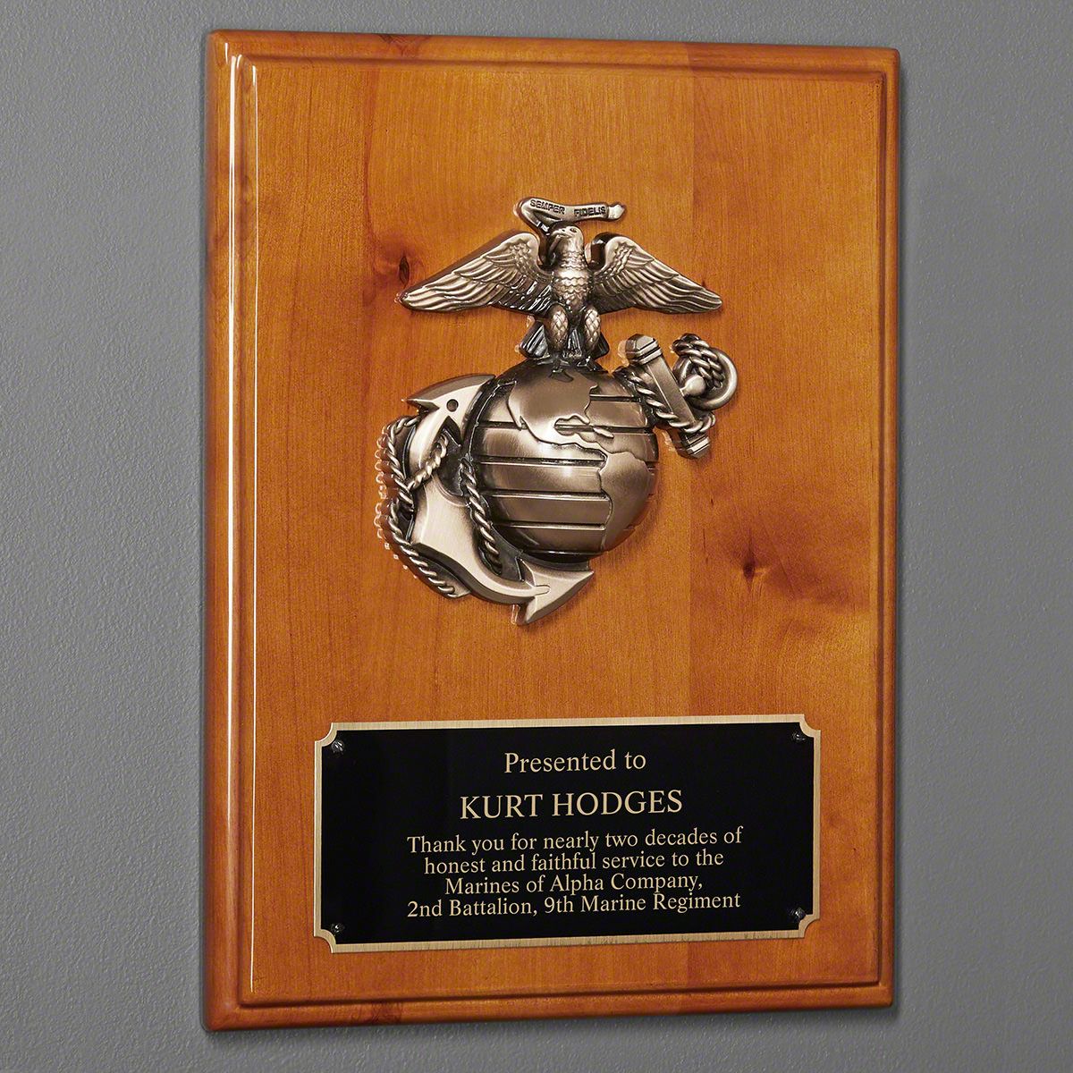 Marine Custom Plaque for Retirement with 3D Crest