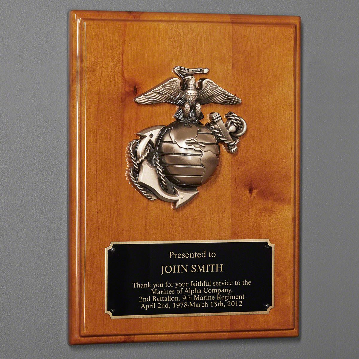 Marine Personalized Plaque for Veterans with 3D Crest