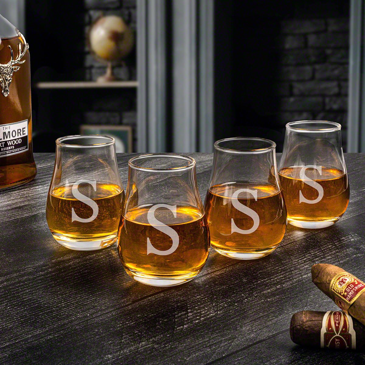 Monogrammed Beckett Whiskey Taster Glasses Set of 4