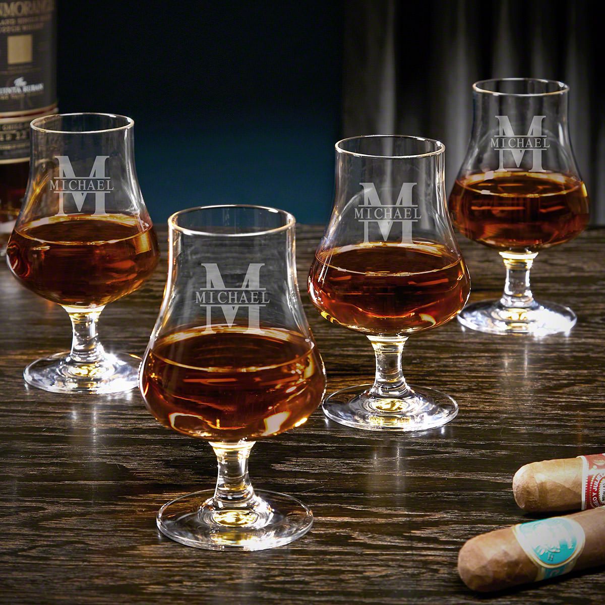 Oakmont Engraved Nosing Whiskey Taster Glasses Set of 4