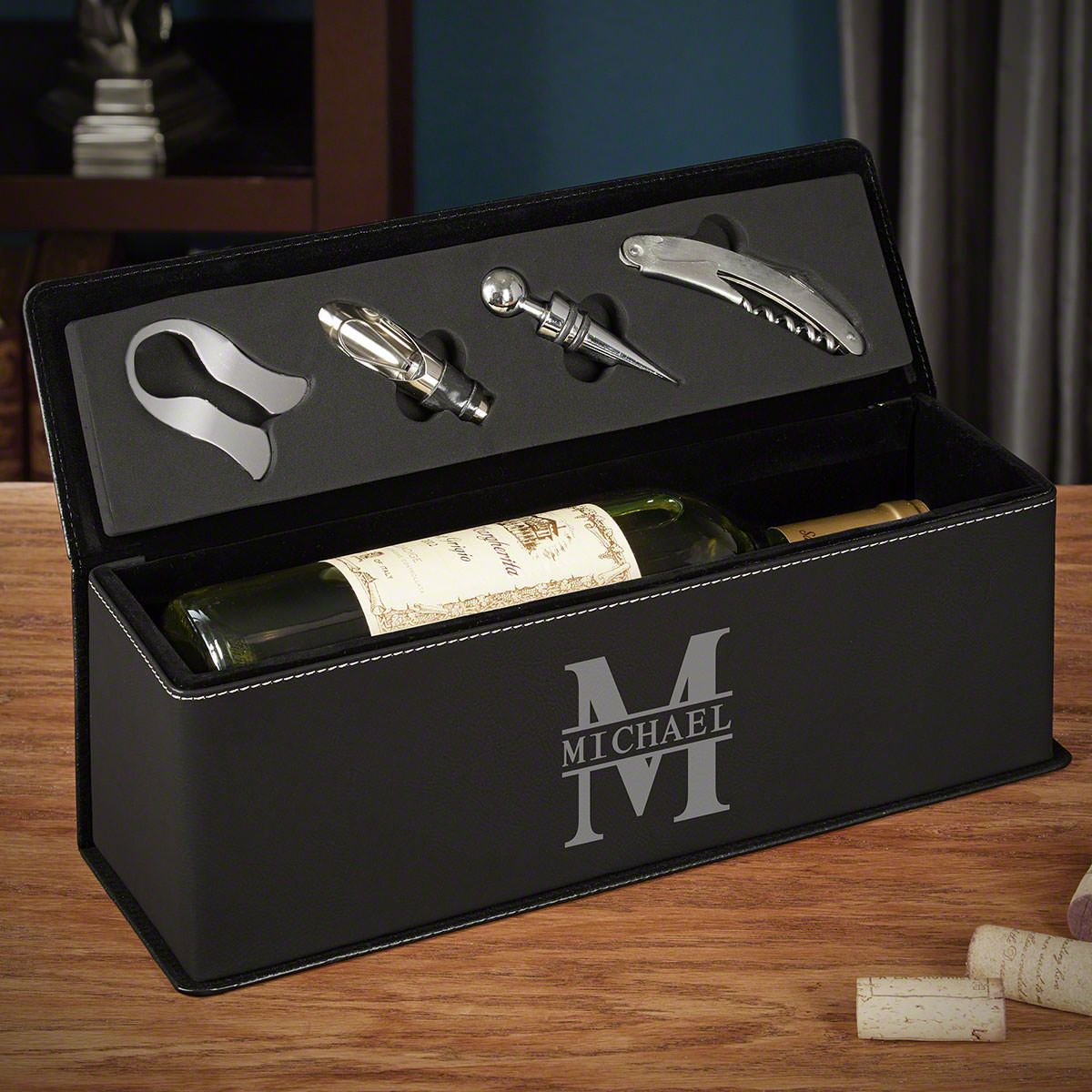 Oakmont Personalized Leather Wine Gift Box