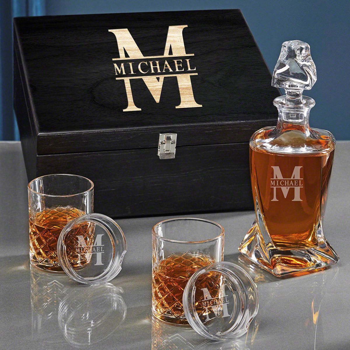 Oakmont Personalized Sterling Twist Whiskey Decanter Set