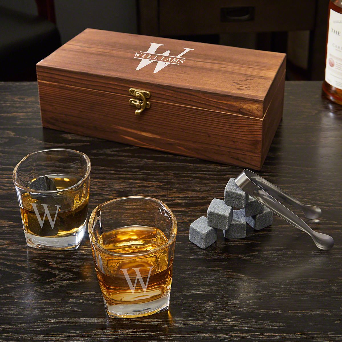 Personalized Whiskey Stones Gift Set with Shot Glasses Oakmont