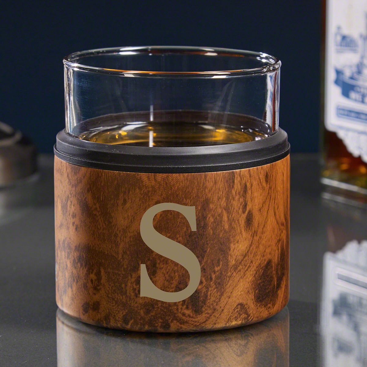 Single Initial Engraved Kuzie with Whiskey Glass
