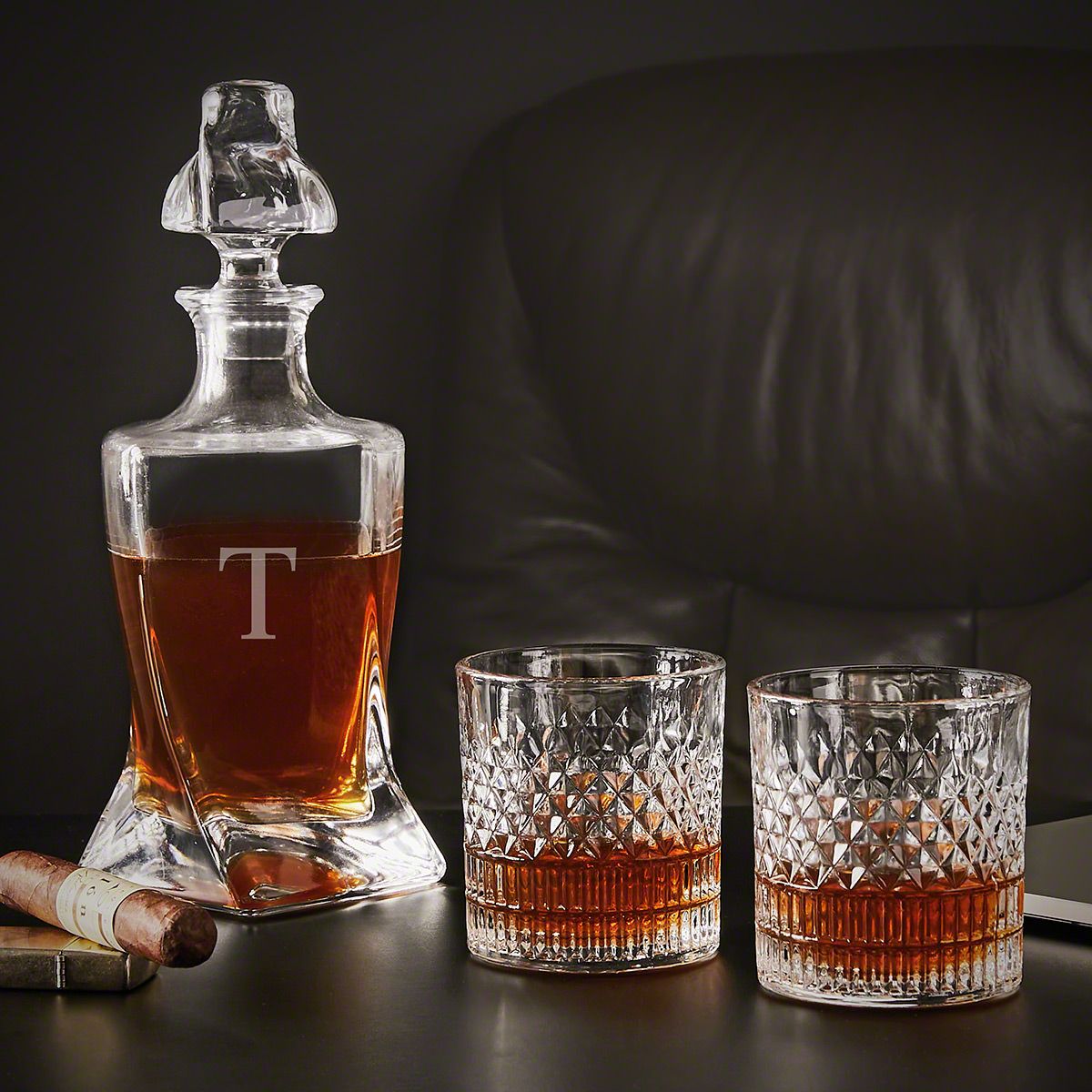 Twist Whiskey Decanter Set Personalized with Single Initial