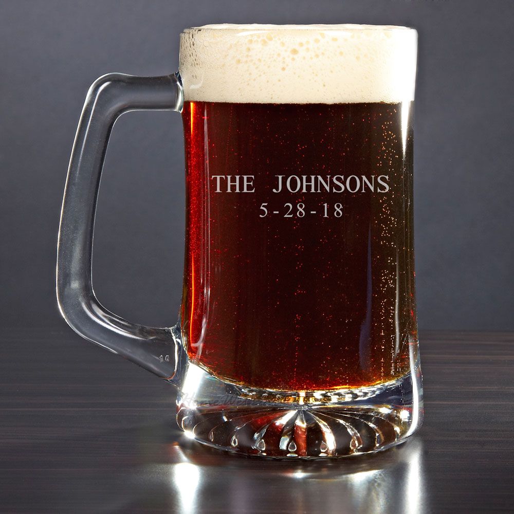 4 personalized 25OZ glass beer mugs groomsmen/ engraved 