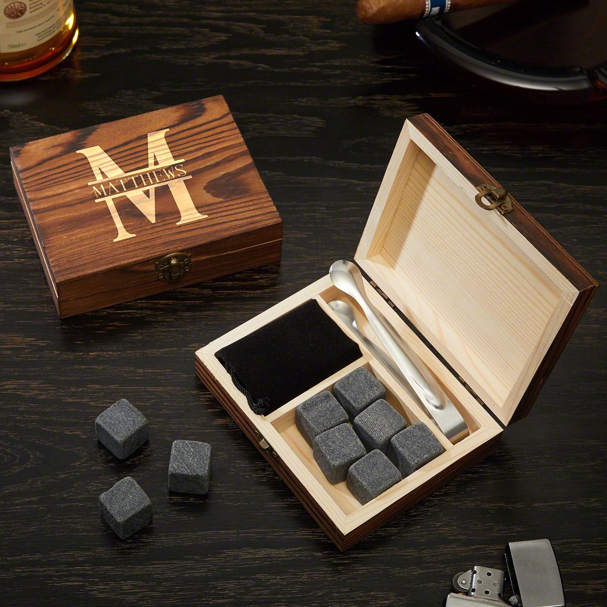 Whiskey Stones Set Gift Box with Tongs
