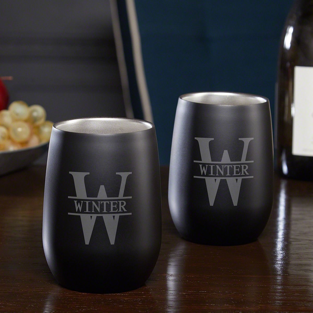 Set of 2 solid-colored wine cups made from high-quality stainless steel engraved name, initial name