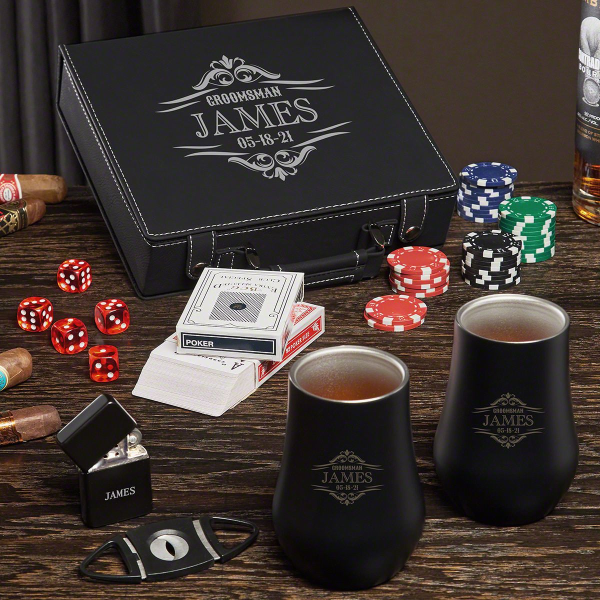 Wilshire Personalized Poker Set with Cigar and Whiskey Gifts