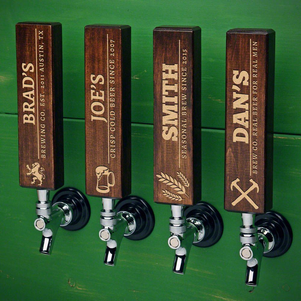 Laser Engraved Bar Tap Handles Old Growth Bar Taps from Reclaimed Heart Pine