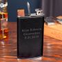 Engraved Black Leather Flask and Cigar Holder Combo