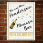 Bubbly Gold Personalized Mimosa Bar Sign For Weddings