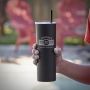 Black Tumbler with Straw Engraved with Marquee