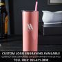 Pink Tumbler with Straw Engraved with Elton