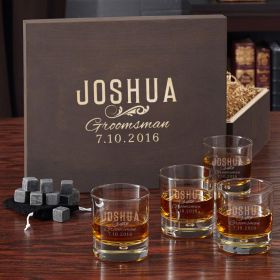 Classic Groomsman Engraved Whiskey Glass Set with Gift Box