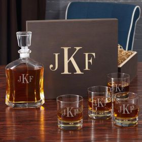 Classic Monogram Decanter Set with Wooden Gift Box