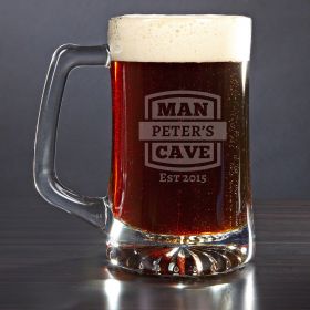 Man Cave Personalized Beer Mug with Name and Date