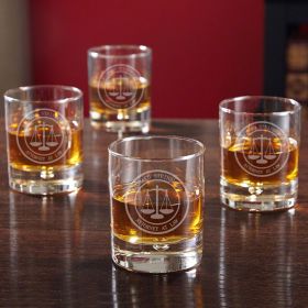 Scales of Justice Personalized Bryne Whiskey Glasses for Lawyers, Set of 4
