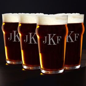 Monogram English Pub Beer Glasses, Set of 4