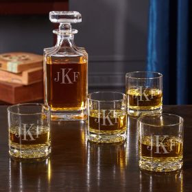 Classic Monogrammed Glasses and Decanter Set