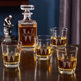 Oakmont Engraved Whiskey Decanter Set with Rocks Glasses