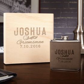 Classic Groomsman Custom Flask Set with Wood Gift Box