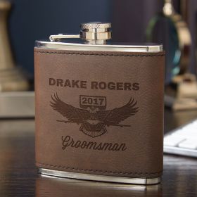 Wings Like Eagles Personalized Leather Flask