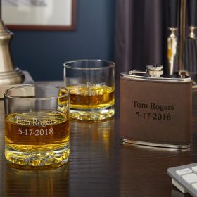 Set of 2 Buckman Whiskey Glasses and Custom Fitzgerald Flask